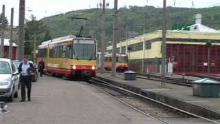 20090417 AVGStadtbahnen bei Aus und Einfahrt Ettlingen Stadt [upl. by Sikras]