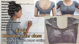 Ep3  One tucks blouse cutting and stitching ✂️  simple blouse paper cutting easy method😀 [upl. by Morlee]