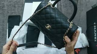 CHANEL coco handle bag in small black caviar GHW l 22P unboxing 香奈儿开箱 [upl. by Goddart]