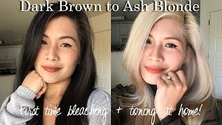 First time bleaching my hair at home Dark brown to ash blonde using Brad Mondo’s guide [upl. by Adle]