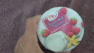 Pilos Buttermilk Dessert RaspberryVanilla 200 g Unboxing and Test [upl. by Norak]