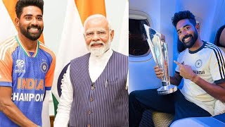 Mohammed Siraj meets PM Modi after Team Indias historic win at ICC T20 World Cup [upl. by Siver]