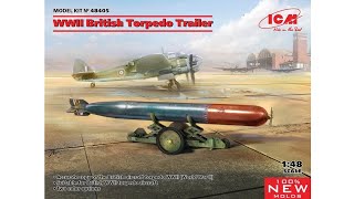 Unboxing ICM 48405  148 BRITISH TORPEDO TRAILER SCALE PLASTIC MODEL KIT WWII [upl. by Neerod]