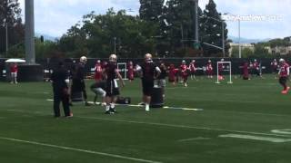 49ers Colin Kaepernick Blain Gabbert amp Dylan Thompson dump passes to RBs over the middle at OTAs [upl. by Patt]