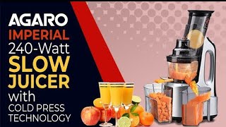 AGARO Imperial Slow Juicer 240 Watts Power Motor 3 Strainers Allin1 GreyBlack [upl. by Joann]