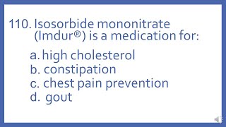 Top 200 Drugs Practice Test Question  Isosorbide mononitrate Imdur is a medication for PTCB Prep [upl. by Anoyk]