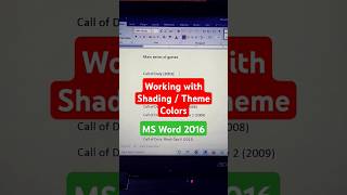 Working with ShadingTheme Colors word2016 mswordforbeginners [upl. by Prosperus]