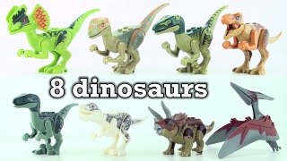 8 lego dinosaurs from Jurassic world  Tyrannosaurus Velociraptor Indominus Rex Triceratops [upl. by Notsirt]