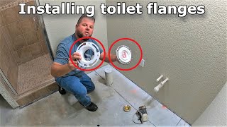 How to replace a toilet flange amp install toilet [upl. by Ecela659]