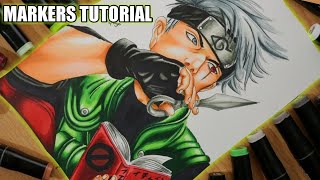 Real time Coloring Process with Cheap Alcohol Markers  Kakashi Hatake Realistic Drawing [upl. by Asirrac]