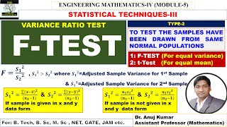 FTest for Variance  FTest and tTest Example  F Test with Example  t Test for Mean Fisher Test [upl. by Enidan542]