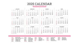 Printable Year 2025 Calendar with Holidays  VL Calendar [upl. by Telimay]