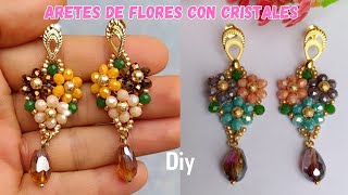 Como Hacer Aretes de Flores con cristales y mostacillas paso a paso ✨🌺 [upl. by Nerek]