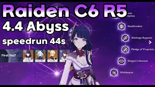 Raiden C6 R5 44 Spiral Abyss Speedrun 44s [upl. by Asiek931]