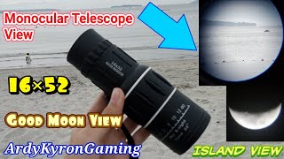 16×52 Monocular Telescope  How far can it see  View of the Moon and the Beach [upl. by Tremml]