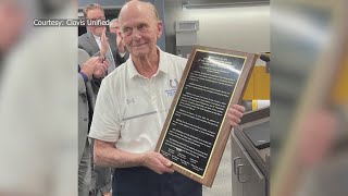 Clovis Unified football coach honored at Lamonica Stadium [upl. by Baudoin31]