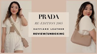 PRADA RE EDITION 2005 SAFFIANO LEATHER BEIGE UNBOXING amp REVIEW [upl. by Thanasi]