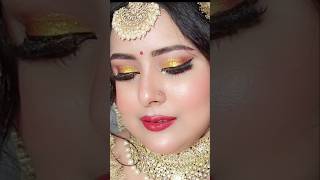 Golden Glitter Eye Makeup Tutorial  Bridal Makeup under 500  rupees [upl. by Demetri]