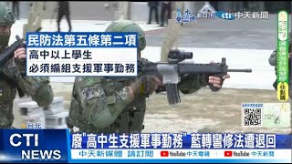 【每日必看】廢quot高中生支援軍事勤務quot 藍轉彎修法遭退回 20241025 [upl. by Matti784]