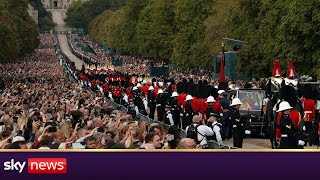 Thousands of people greet Queens coffin at Windsors Long Walk [upl. by Llemhar]