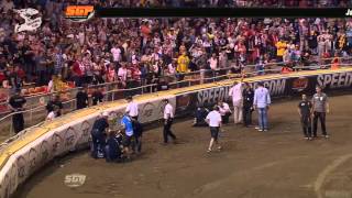 Nicki Pedersen and Matej Zagar crash Speedway Grand Prix Polish Gorzow 290815 [upl. by Hildy386]