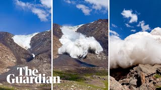 British tourist captures avalanche sweeping over group in Kyrgyzstan [upl. by Biggs]