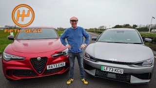 Alfa Stelvio Quadrifoglio vs Kia EV6 GT  Shootout  Fifth Gear [upl. by Kalil]