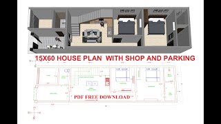 15 x 60 home design with Shop amp Parking [upl. by Jolene]