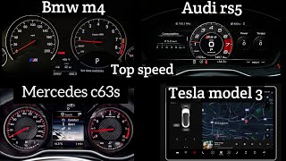 Audi rs5 Vs Bmw m4 Vs Mercedes c63s Vs Tesla model 3 speed comparison  acceleration battle  0200 [upl. by Gainer]