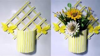 DIY Crafts Wall Hanging Flower Vase Showpiece Making Out of Origami Paper [upl. by Yenrab161]