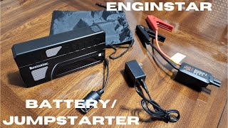 Enginstar Portable Battery and Car Jumpstarter with AC DC USB Outlet and LED Flashlight for Outdoors [upl. by Zeuqirdor]