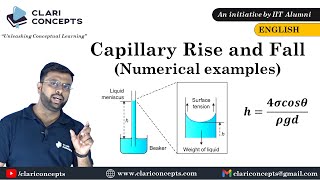 Numerical examples on Capillary Rise and Fall explained English Language [upl. by Comptom]