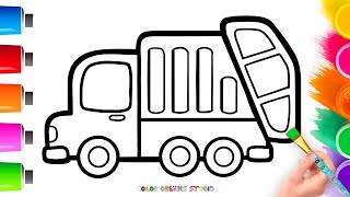 How to Draw and Color a Garbage Truck  Step By Step [upl. by Fachan]