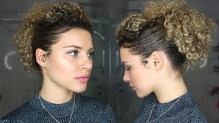 SIMPLE 5 MINUTE CURLY HAIR UPDO ON MEDIUM LENGTH CURLY HAIR NO HEAT [upl. by Arytahs796]