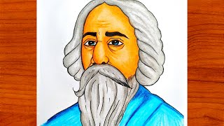 Rabindranath Tagore Face DrawingHow To Draw Rabindranath TagoreEasy Drawing For Kids Step By Step [upl. by Akehsal]