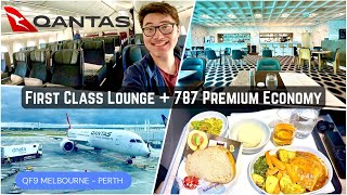 Qantas First Class Lounge  QF9 B787 Premium Economy Melbourne to Perth [upl. by Connelly]