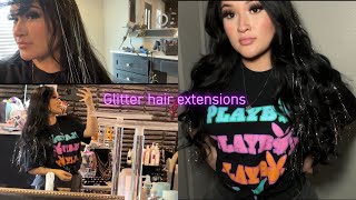 GETTING GLITTER HAIR EXTENSIONSDAILY VLOGamp HALLOWEEN COSTUME [upl. by Iadam]