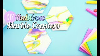 DIY Rainbow Marble Coasters  HG Craft  HelloGiggles [upl. by Natanoj]