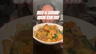 Beef amp Shrimp Udon Stir Fry using StephvnieTea ‘s sauce recipe ✌🏼💙 cookingathome food [upl. by Yanaj]