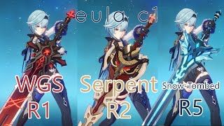 Eula C1 Wolf Gravestone R1 vs Serpent Spine R2 vs SnowTombed Starsilver R5  Genshin Impact [upl. by Cerellia]