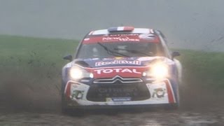 Rallye du Chablais 2013 modern and historic cars on a very slippery and tricky road won by Loeb [upl. by Sucramel]