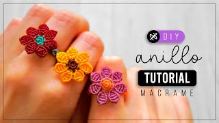 Anillo flor » 🌼 como hacer anillo de hilo  diy tutorial ● macrame ring 293 [upl. by Calia421]