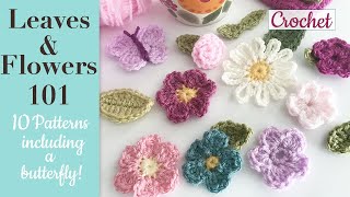 Easy Crochet Flowers and Leaves [upl. by Arlynne]