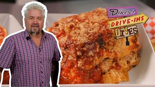 Guy Fieri Eats JUMBO Lasagna on DDD  Diners Driveins and Dives with Guy Fieri  Food Network [upl. by Asyle]