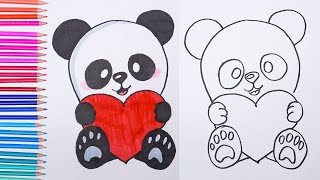 How to draw cute PANDA with heart Easy drawings [upl. by Acyssej439]