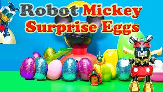 Exploring the Mickey Mouse Surprise Eggs with Robots and Friends [upl. by Ressan842]