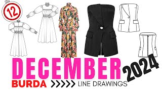 BURDA 122024 FULL Line Drawings ¬ Elegant Sewing Inspiration [upl. by Olnek]