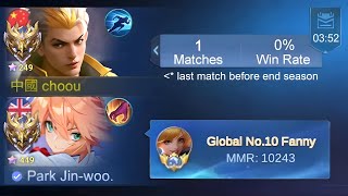 PRANK NUB CHOU LAST MATCH BEFORE END SEASON then i show my real winrate 💀  Mobile Legends [upl. by Yelha]