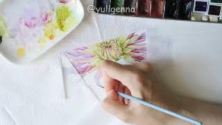 Realistic Botanical Watercolor Painting quotDahliasquot  Part 1 quotCactus Dahliaquot [upl. by Nyrat]