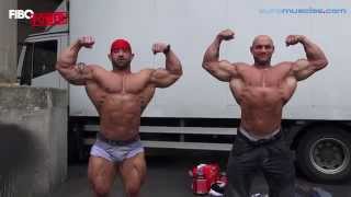 Sascha Zalman und IFBB Pro Guy Cisternino Posing at FIBO Power 2014 [upl. by Ahsino]